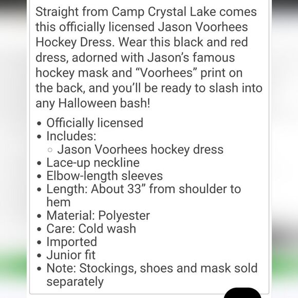 Bioworld Friday The 13th  Jason Vorhees Lace-Up Dress Costume - Picture 6 of 8